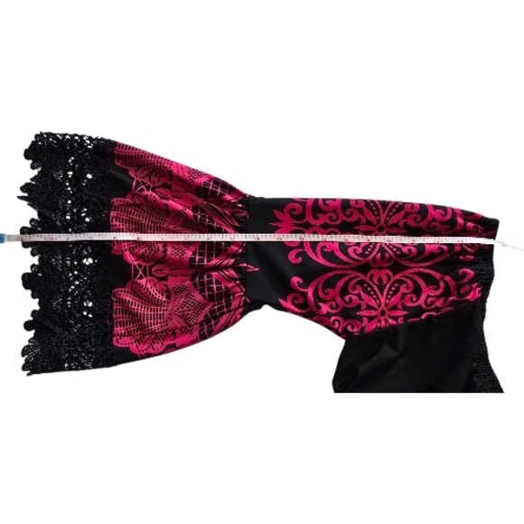 ✨ White Mark Boho Lace Trim Dress XL Black Pink Damask Peasant Tunic Bell Sleeve - Picture 9 of 11